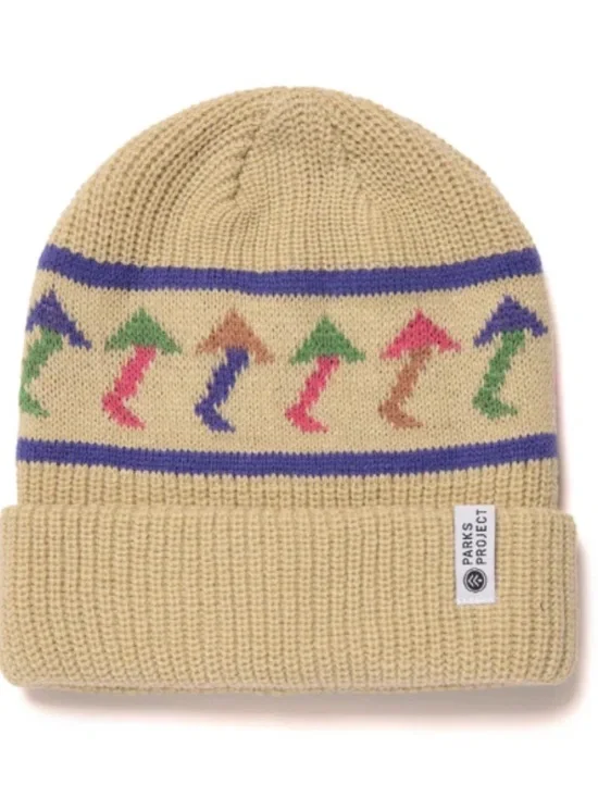 Parks Project mushroom Beige Beanie with Multicolor Arrow Motif new with tags
