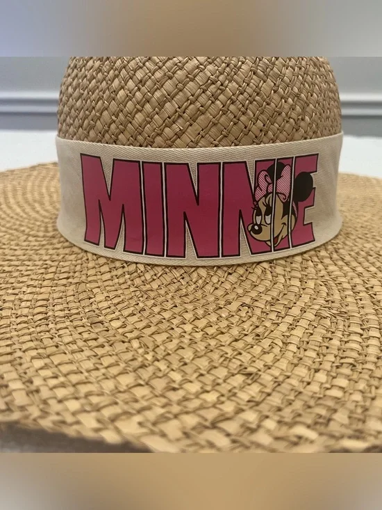 Vintage 90s Disney Goofys Hat Co Minnie Mouse Straw Sun Hat Wide Brim Beach
