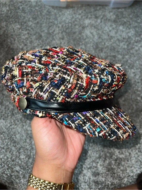 Multicolor Tweed Baker Boy Cap with Black Band