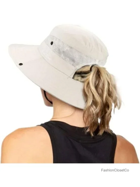 Wide Brim Sun Hat with Ponytail Hole - UV Protection Outdoor