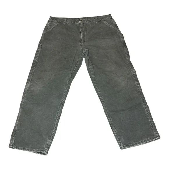 Vintage USA Carhartt B111 MOS Moss Green Flannel Lined Dungaree Pants Mens 42x30