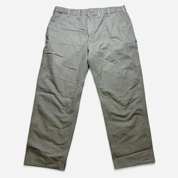 Carhartt Canvas Plaid Lined Dungaree Utility Pants‎ Gray Size 44x32 B111 MOS