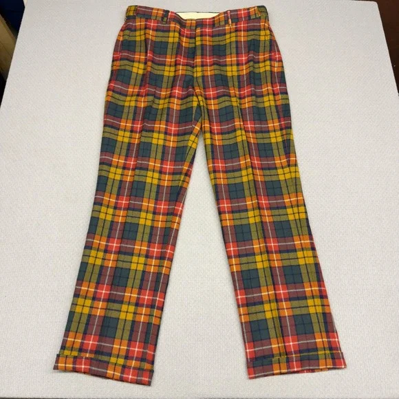 Vtg Orvis Pants Mens 38x32 Wool Tartan Plaid Cuffed Trousers Golf Punk Nerd