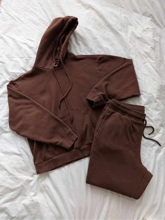 Depop Title: NovaMEN Brown Hoodie & Jogger Matching Sweatsuit Set Size XL