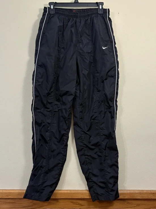 Vintage 90s Nike Men's L Black Lined Windbreaker Track Pants Y2K drill gorpcore