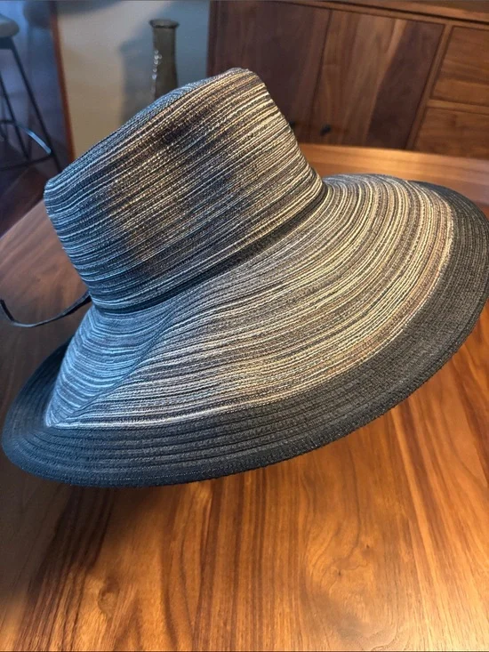 San Diego Hat Company Wide Brim Sun Hat in Striped Black & Taupe