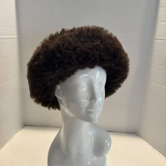 Betmar New York Classic brown faux fur pillbox-style lined winter hat One Size
