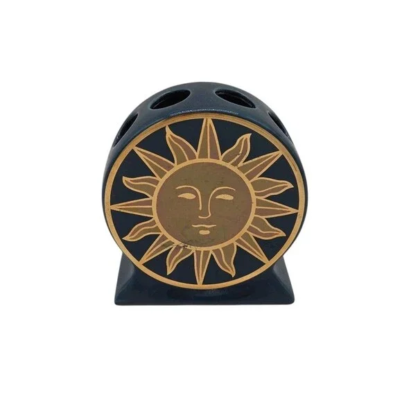 Celestial Sun Moon Stars Toothbrush Holder Springmaid Blue Gold Bathroom 90s Vtg