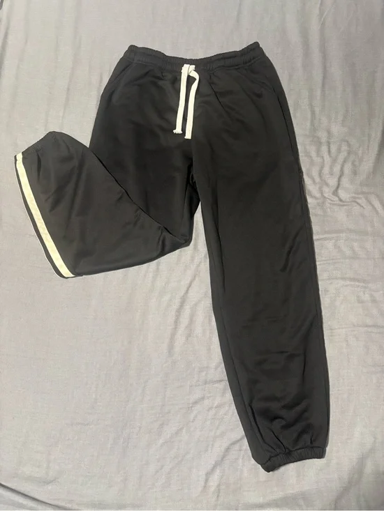 Men's Black Jogger Sweatpants with White Trim and Drawstring