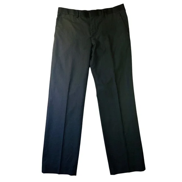 Express Producer Mens Black Pinstripe Wool Blend Dress Pants 34x32 Flat Front