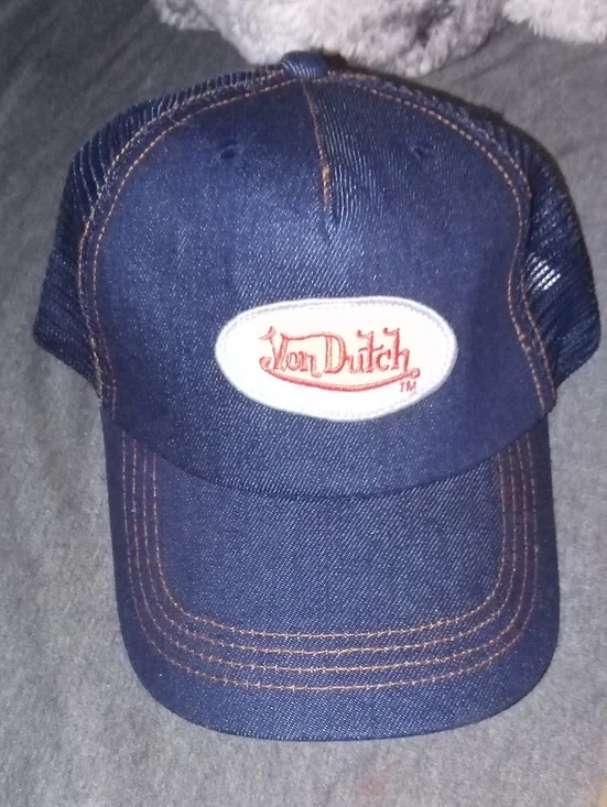Von Dutch Dark Blue Denim Trucker Cap with White & Red Logo