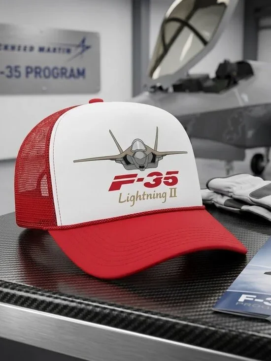 Retro F-35 Lightning II Fighter Jet Foam Trucker Hat Red White Rope Snapback New