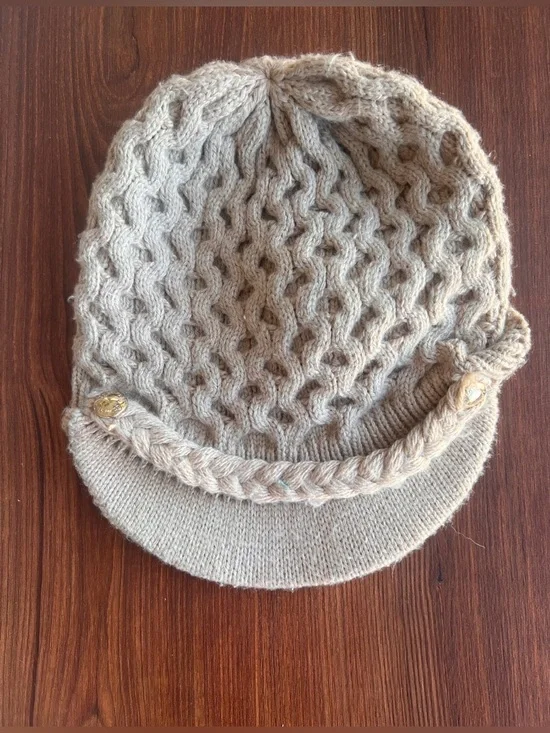 Calvin Klein Beige Knit Visor Beanie Hat