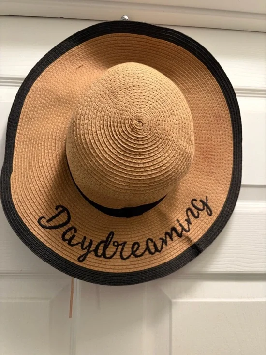 Daydreaming Floppy Sun Hat Tan Black Wide Brim Beach Vacation Boho