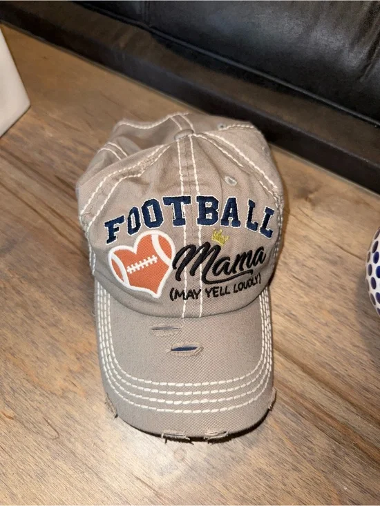 Football Mama Distressed Baseball Cap - Khaki