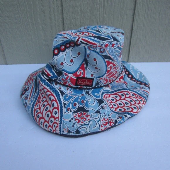 Vera Bradley Bucket Hat womens  Wide Brim Blue Red Paisley Cotton Canvas Summer