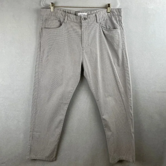 Calvin Klein Mens Grey White Micro Stripe Straight Leg Cotton Pants 38x30 Preppy