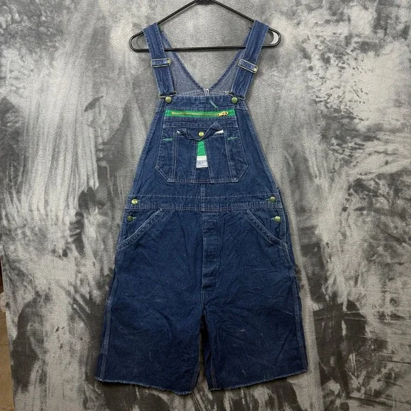 Liberty Denim Bib Overalls Mens 36 Blue Good Cut Off Shorts Green Zip Workwear