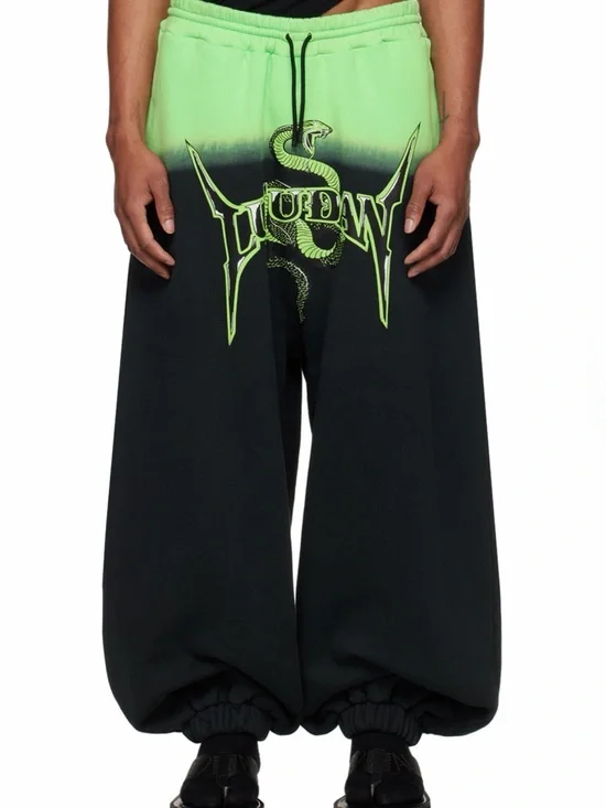LUU DAN Green/Black Gradient Logo Sweatpants Drawstring Elastic Waist Pockets S