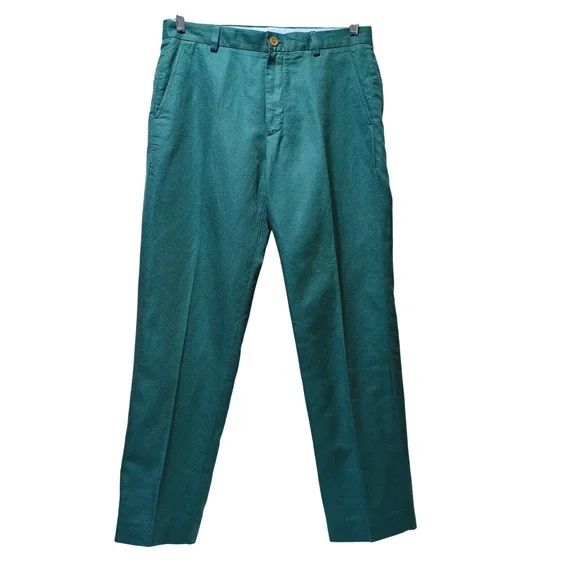 Brooks Brothers Baird McNutt Clark Linen Pants Mens 33x30 Green Preppy Coastal