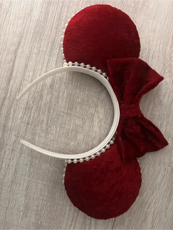 Velvet Bow Mouse Ear Headband - Red