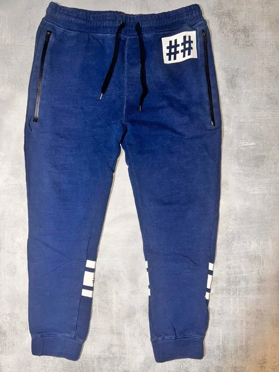 Been Trill Navy Navy Blue Jogger Pants with Hashtag Accent