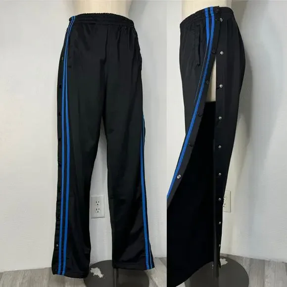 Vintage 90s Y2K Brake Tear Away Track Pants Side Stripe Blue Black Size Large