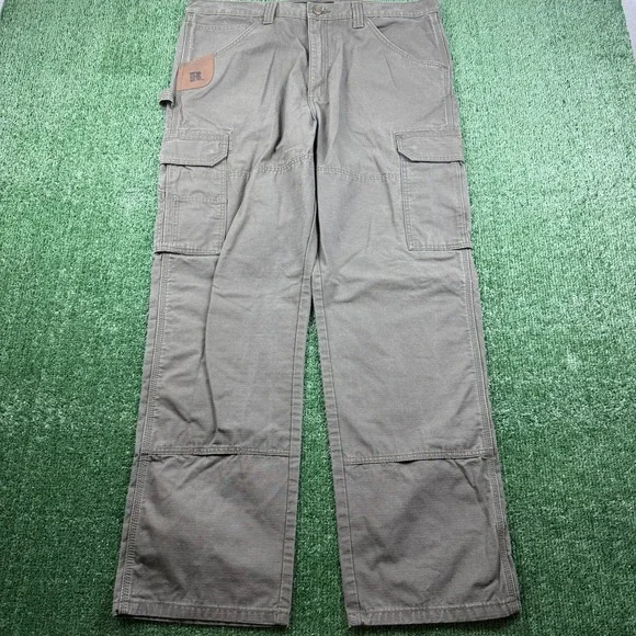 Wrangler Riggs Workwear Mens Ripstop Cargo Pants Olive Brown Straight Leg 37x31