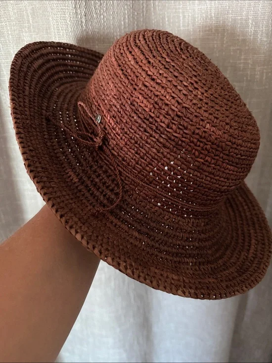 Helen Kaminski Provence 8 Raffia Hat Nutshell Brown Rollable Packable HTF
