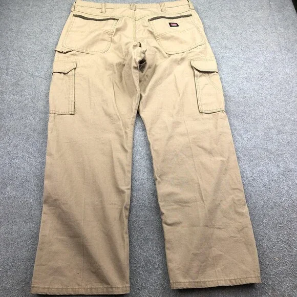 Wrangler Pants Mens 36x32 Beige Canvas Cargo Relaxed Straight Riggs Workwear