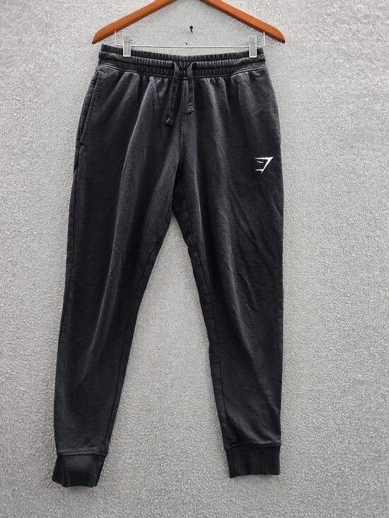 Gymshark Men Activewear Pants Small Black Crest Jogger Slim Fit Logo 25