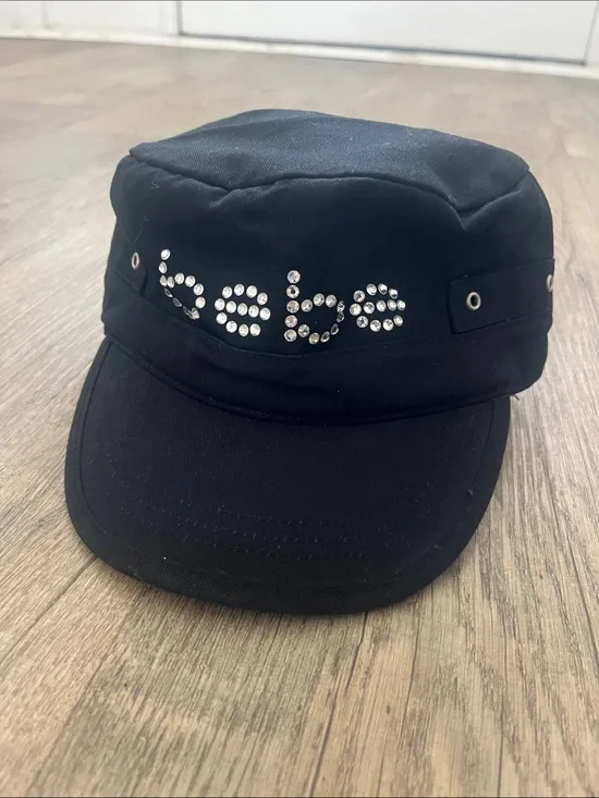 Y2K bebe Black With BEBE Jewels Newsboy Cap Logo Hat military style vintage
