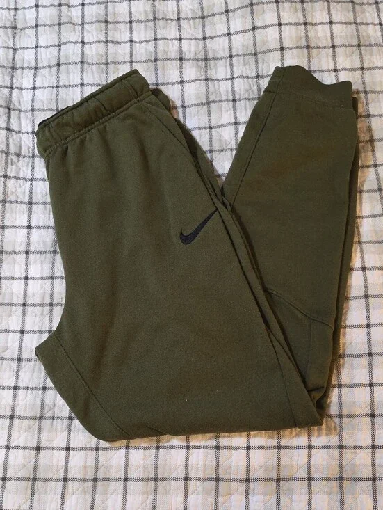 Nike Olive Green Mens Joggers with Black Swoosh - SMALL