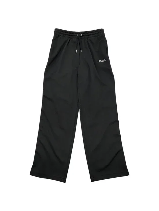 Celine Logo Embroidery Double Face Side Line Track Pants Black White