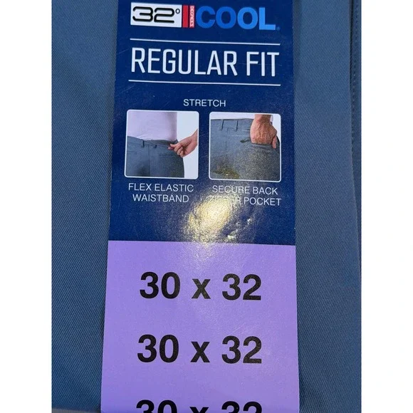 NWT 32 Degrees Cool Mens Regular Fit Stretch Tech Pants Blue 30x32 Tech Classic