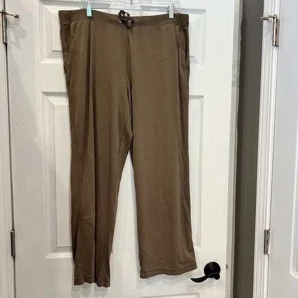 Murano Lounge Pants Cotton Jersey Brown Relaxed XL Drawstring Wide Leg Pajamas