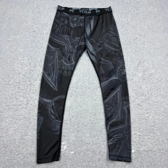 Venum Gladiator Spats Men's XXL‎ Black AOP Sporton MMA Pull On Stretch Leggings