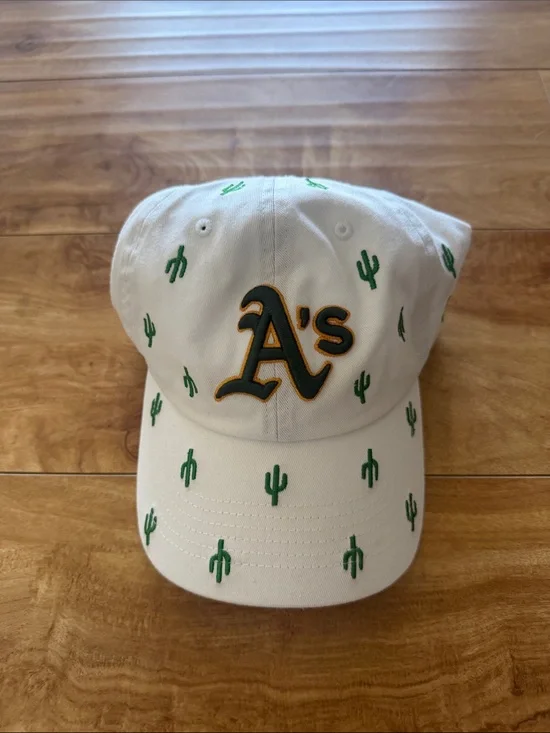 Oakland A's White Baseball Cap with Green Cactus Embroidery - Confetti Hat