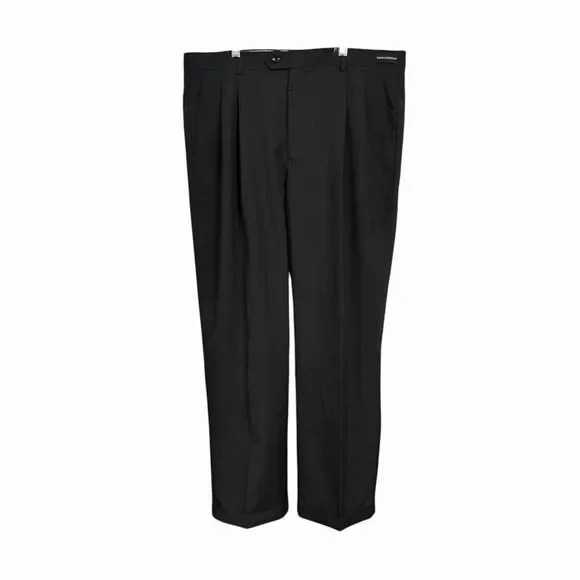 Enrico Rossini Mens Sz 38x30 Black Pleated Tailored Trousers Wrinkle Resistant