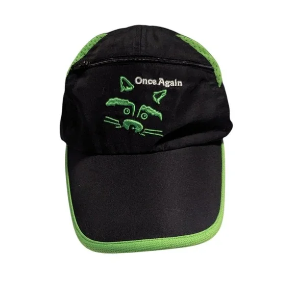 Racetrackers Running Cap Hat Raccoon Zipper Pocket‎ Once Again Black Neon Green