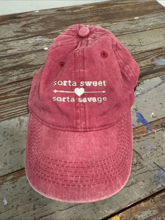 Womens 'Sorta Sweet Sorta Savage' Distressed Pink Cap