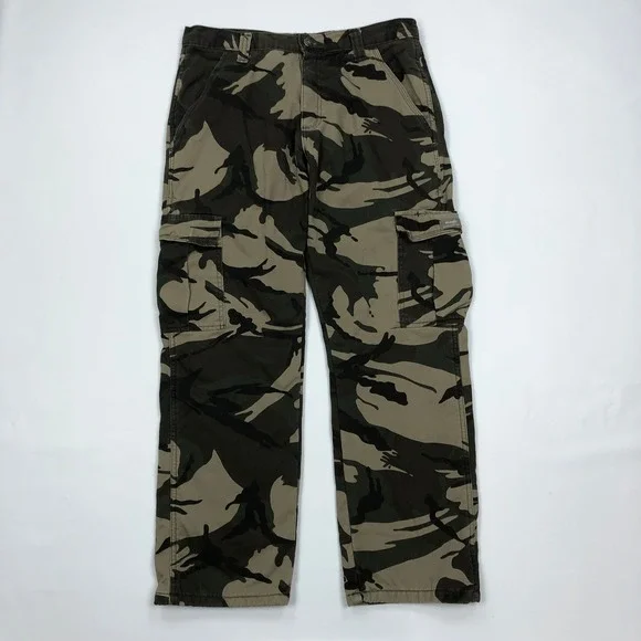 Wrangler Mens Relaxed Fit Fleece Lined Camo Cargo Pants 32x30 Green Brown