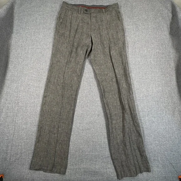 H&M Linen Pants Mens 33x34 Grey Straight Leg Breathable Coastal Summer Casual
