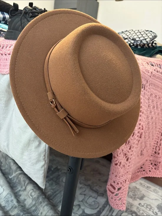 Women's Wide-Brim Felt Boater Hat - Brown