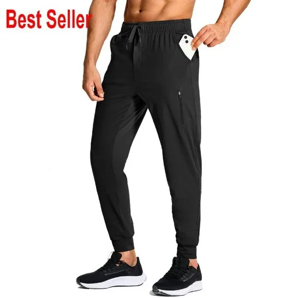 Men's Athletic Joggers Stretch Sweatpants Zipper Pockets Workout Gym Running