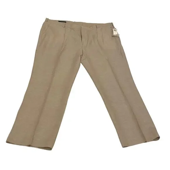 NWT Men's Perry Ellis Size 50 x 32 Linen & Cotton Blend Tan Chino Pants Trousers