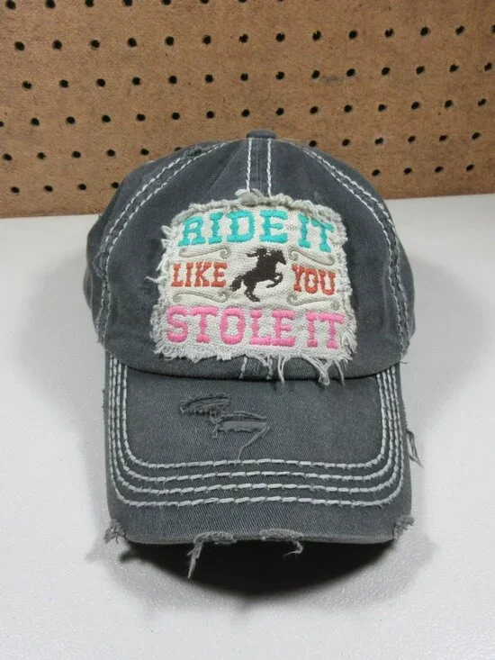 KB ETHOS womens gray distressed Ride It Equestrian Cowgirl strapback hat