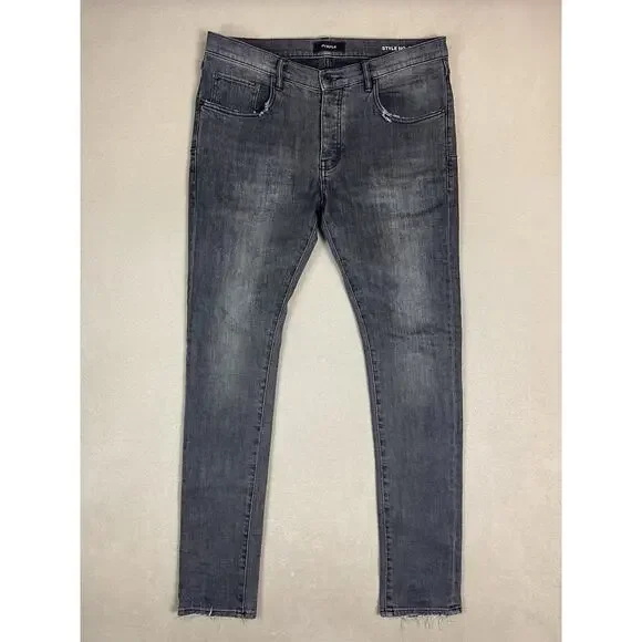 Purple Jeans Mens 34 Black Wash‎ Skinny Slim Fit Stretch Distressed Denim