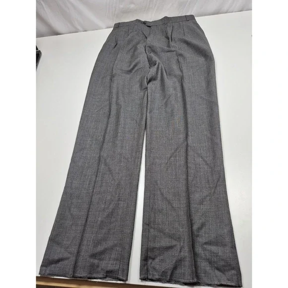 Tomba Dress Pants Mens 37x36 Gray Wool Cashmere Pleated Straight Unhemmed