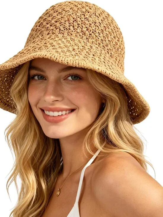Woven Straw Bucket Hat - Tan